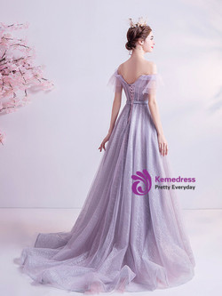 In Stock:Ship in 48 Hours Purple Corset Sequins Tulle Beading Prom Dress