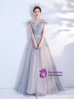 In Stock:Ship in 48 Hours Gray Sequins Tulle Prom Dress