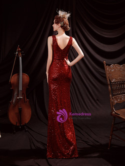 In Stock:Ship in 48 Hours Burgundy Mermaid Pleats Prom Dress