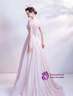 In Stock:Ship in 48 hours Pink Illusion Sequins Beading Prom Dress