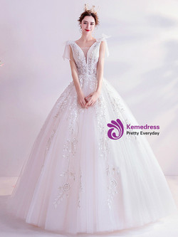 In Stock:Ship in 48 Hours Sexy White Tulle Appliques Wedding Dress