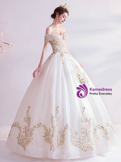 In Stock:Ship in 48 Hours White Tulle Appliques Sequins Wedding Dress