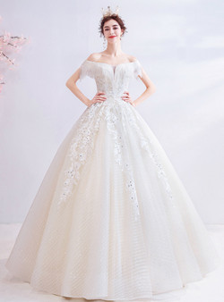 In Stock:Ship in 48 Hours Tulle Sequins Beading Wedding Dress