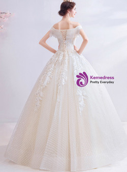 In Stock:Ship in 48 Hours Tulle Sequins Beading Wedding Dress