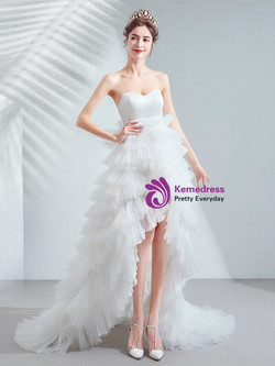 In Stock:Ship in 48 Hours White Hi Lo Tulle Tiers Wedding Dress