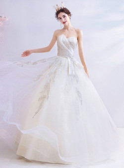 In Stock:Ship in 48 Hours White Sequins Appliques Wedding Dress
