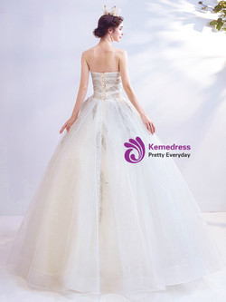 In Stock:Ship in 48 Hours White Sequins Appliques Wedding Dress
