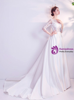 In Stock:Ship in 48 Hours White Satin Illusion Wedding Dress