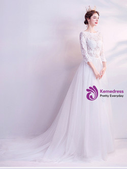 In Stock:Ship in 48 Hours White Tulle Lace Appliques Wedding Dress
