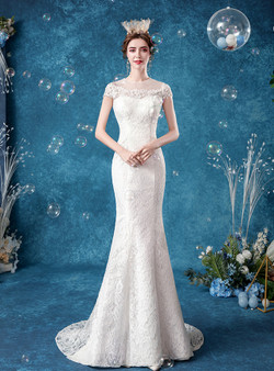 In Stock:Ship in 48 Hours White Lace Mermaid Wedding Dress