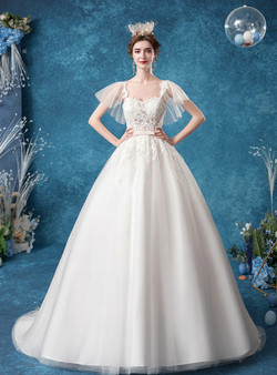 In Stock:Ship in 48 Hours White Tulle Appliques Straps Wedding Dress