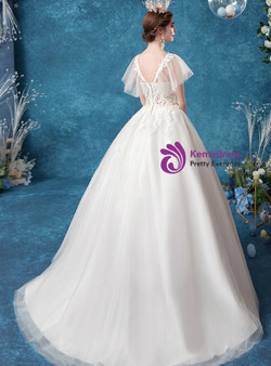 In Stock:Ship in 48 Hours White Tulle Appliques Straps Wedding Dress