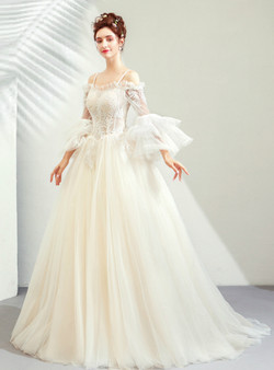 In Stock:Ship in 48 Hours Tulle Straps Appliques Wedding Dress