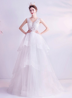 In Stock:Ship in 48 Hours White V-neck Wedding Dress