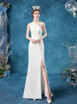 In Stock:Ship in 48 Hours White One Shoulder Wedding Dress