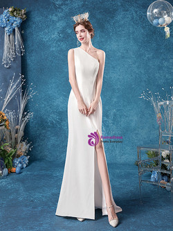 In Stock:Ship in 48 Hours White One Shoulder Wedding Dress