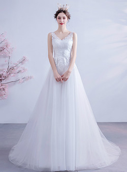 In Stock:Ship in 48 Hours Simple White V-neck Wedding Dress