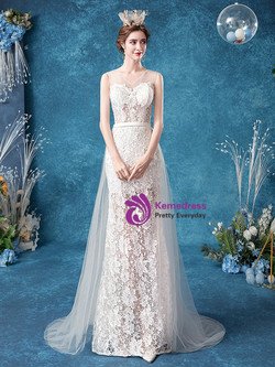 In Stock:Ship in 48 Hours Illusion White Lace Wedding Dress