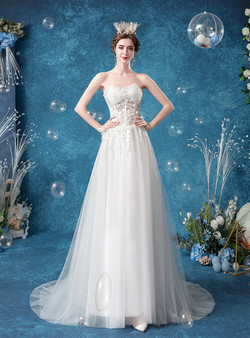 In Stock:Ship in 48 Hours White Strapless Appliques Wedding Dress
