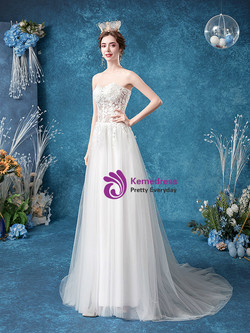 In Stock:Ship in 48 Hours White Strapless Appliques Wedding Dress