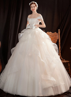 In Stock:Ship in 48 Hours White Sequins Tulle Wedding Dress