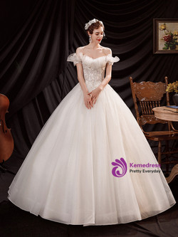 White Ball Gown Tulle Sequins Beading Sequins Wedding Dress