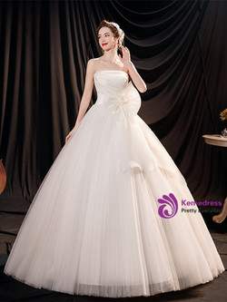 In Stock:Ship in 48 Hours Ball Gown White Tulle Long Wedding Dress