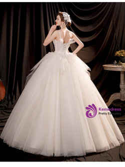 In Stock:Ship in 48 Hours White Tulle Sequins Wedding Dress