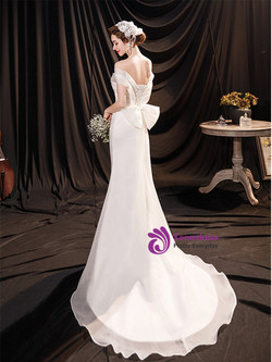 In Stock:Ship in 48 Hours White Mermaid Off the Shoulder Wedding Dress