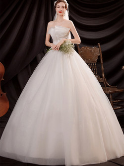 In Stock:Ship in 48 Hours Strapless Tulle White Wedding Dress
