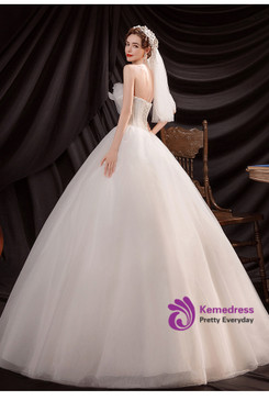 In Stock:Ship in 48 Hours Strapless Tulle White Wedding Dress
