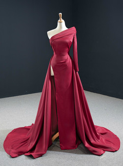 Burgundy Mermaid Satin Prom Dress With Split