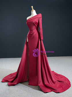 Burgundy Mermaid Satin Prom Dress With Split