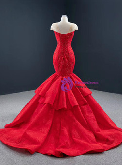 Sexy Red Mermaid Beading Lace Prom Dress