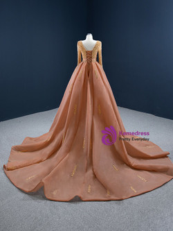 Heavy Beading Orange Long Sleeve Beading Sequins Prom Dress