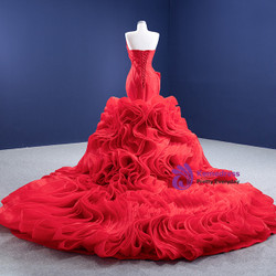 Sexy Red Mermaid Organza Pleats Prom Dress