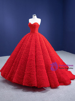 Luxury Red Tulle Sweetheart Pleats Prom Dress