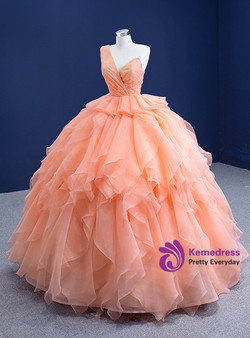 Orange One Shoulder Pleats Beading Prom Dress Orange One Shoulder Pleats Beading Prom Dress