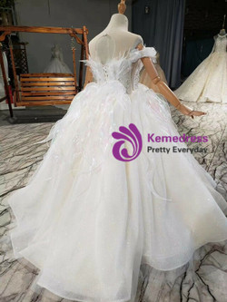 White Tulle Sequins Beading Pearls Flower Girl Dress