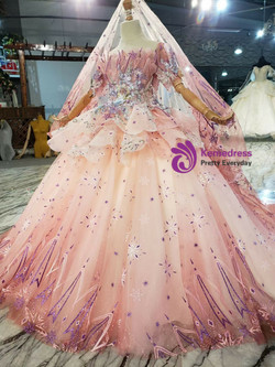 Pink Tulle Sequins Short Sleeve Appliques Flower Girl Dress