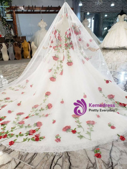 Tulle Rose Embroidery Long Sleeve Flower Girl Dress