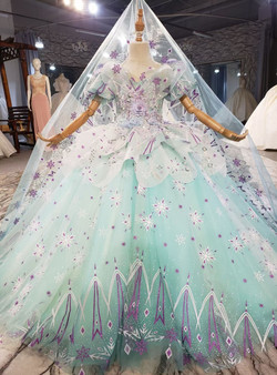 Green Tulle Short Sleeve Appliques Pearls Flower Girl Dress