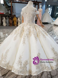 Champagne Tulle Sequins Appliques Beading Flower Girl Dress