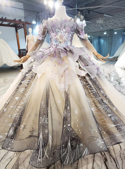 Champagne Gray Long Sleeve Tulle Appliques Flower Girl Dress