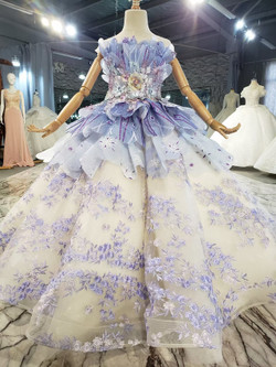 Purple Tulle Embroidery Appliques Flower Girl Dress