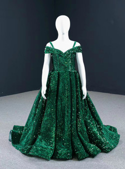 Green Sequins Off the Shoulder Flower Girl Dress