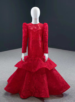 Red Lace Mermaid Long Sleeve Backless Flower Girl Dress