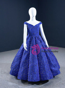 Royal Blue Beading Off the Shoulder Flower Girl Dress