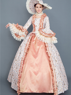 Orange Satin Print Rococo Baroque Vintage Dress