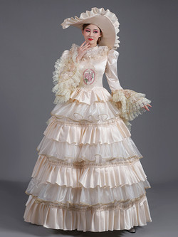 Satin Lace Long Sleeve Tiers Rococo Baroque Vintage Dress